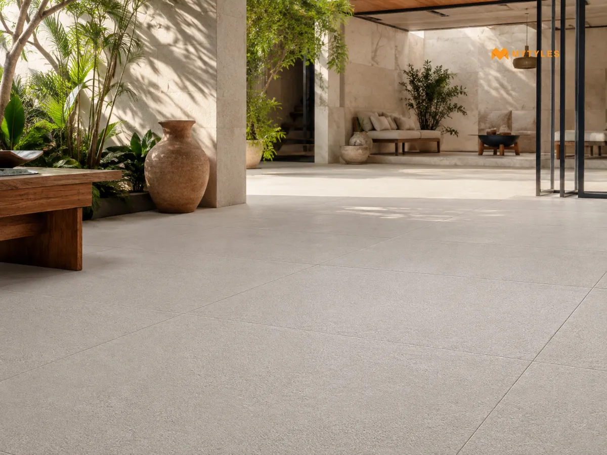 Sandblasted Grey Marble Tile Floor Tile Application
